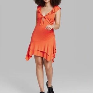NWT Women's Sleeveless Handkerchief Hem Fit & Flare hot orange Dress (XL)